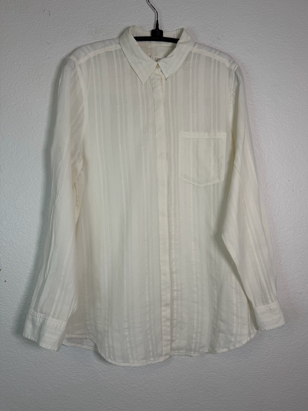 Carve Designs Cream Organic Cotton Long-Sleeve Button Front Shirt, Size M